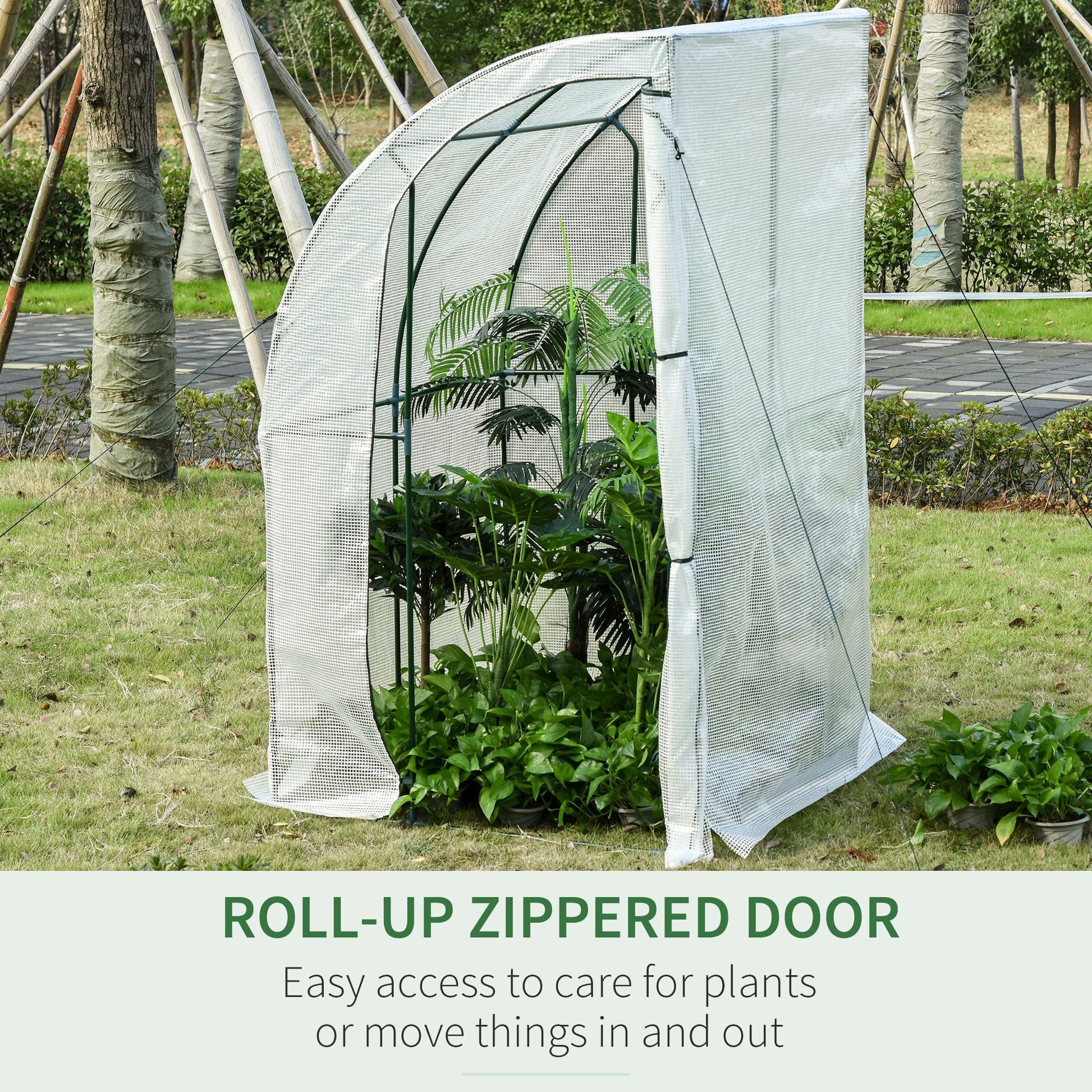 5' x 4' x 7' Outdoor Lean-to Walk-in Garden Greenhouse with Roll-Up Door Hot House for Plants Herbs Vegetables White at Gallery Canada