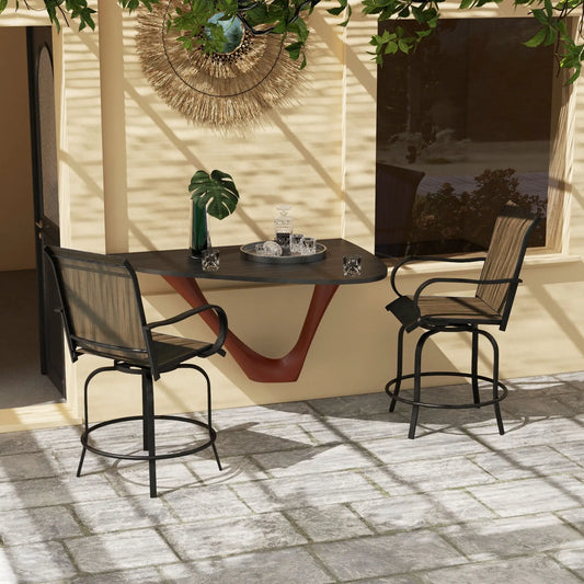 Outdoor Bar Stools Set of 2, 360° Swivel Bar Height Chairs, 26.8" x 29.5" x 48.4", Tan Bistro Sets Tan at Gallery Canada