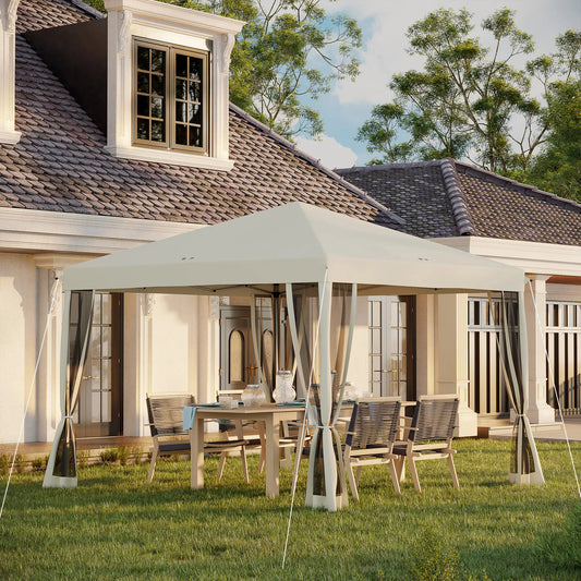 10' x 10' Pop Up Canopy Tent, Removable Mesh Sidewall, Carry Bag, Beige Pop Up Canopies Beige at Gallery Canada