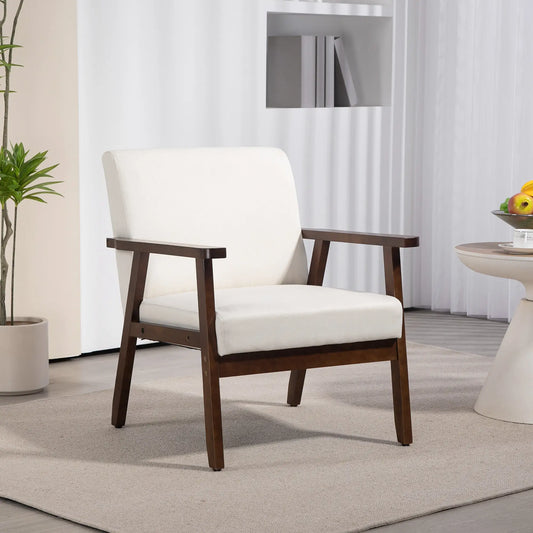 Modern Accent Chair, Cushioned Seat, Linen-Feel Upholstery, Cream White Accent Chairs Cream at Gallery Canada