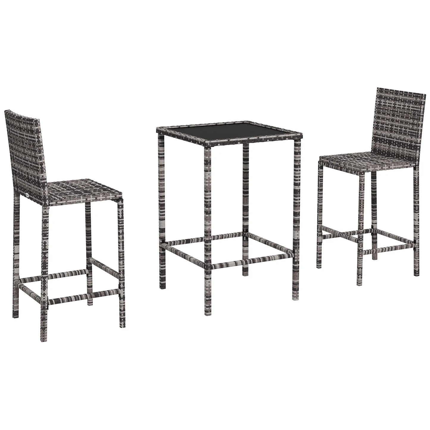 3 Piece Patio Bar Set, Wicker Rattan, Barstool and Table, Grey Bistro Sets at Gallery Canada