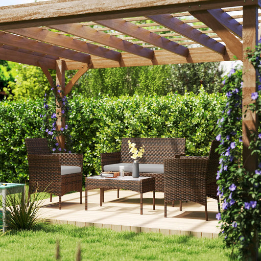 4-Piece Wicker Outdoor Balcony Set, Rattan Patio Furniture, Grey Patio Furniture Sets Grey, Brown at Gallery Canada