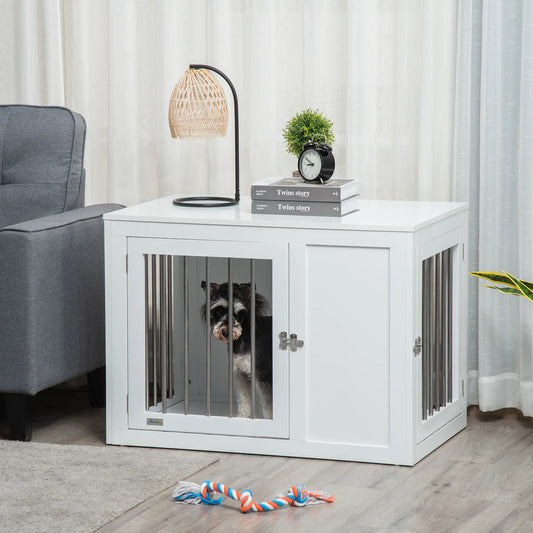 2-in-1 Dog Cage and Side Table, Two Lockable Doors, Medium Size, White Houses, Kennels & Pens White at Gallery Canada
