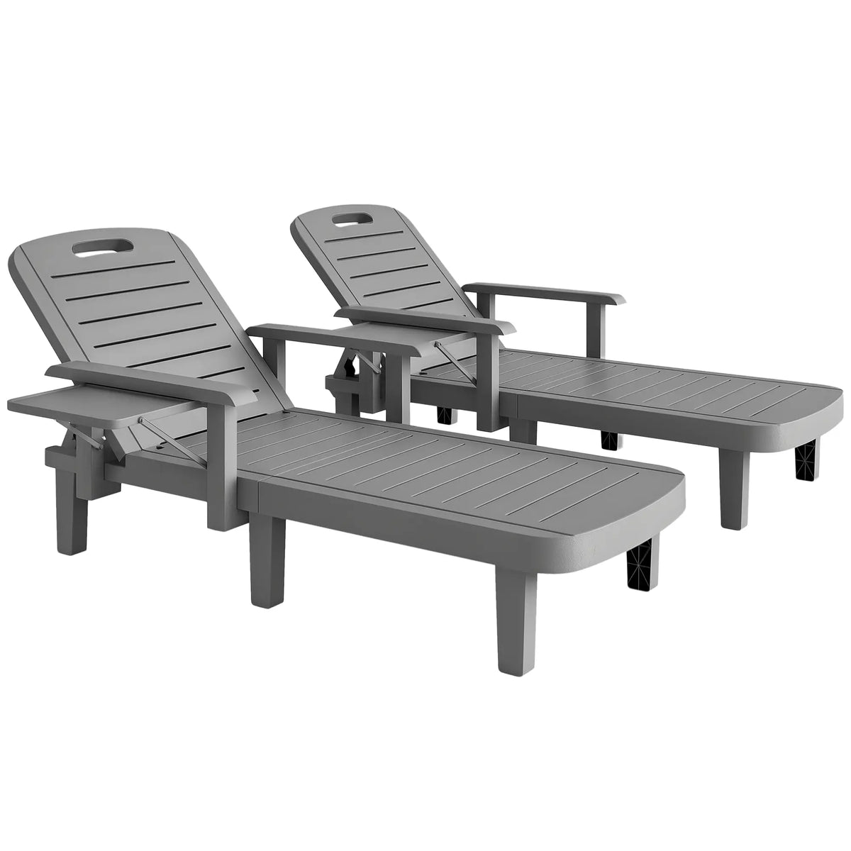 2 Tanning Chairs, 5 Position Adjustable, Foldable Side Table, Dark Grey Lounger Chairs at Gallery Canada