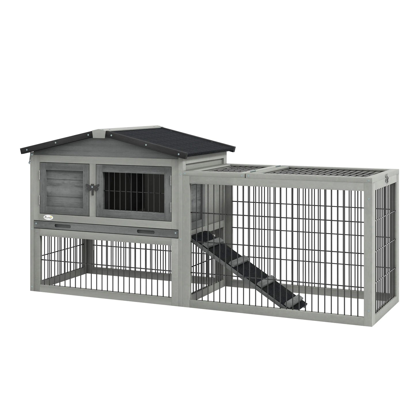 Wood Rabbit Hutch With Ramp, Openable Roof, Pull Out Tray, Light Grey Rabbit Hutch at Gallery Canada