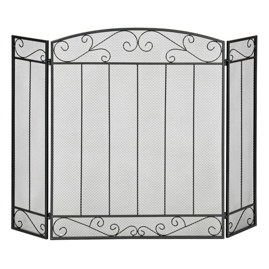 3-Panel Folding Fireplace Screen, Steel Mesh Fire Spark Guard Cover with Decorative Vine Pattern for Living Room Indoor Decor, 41.25" x 31.75", Black at Gallery Canada
