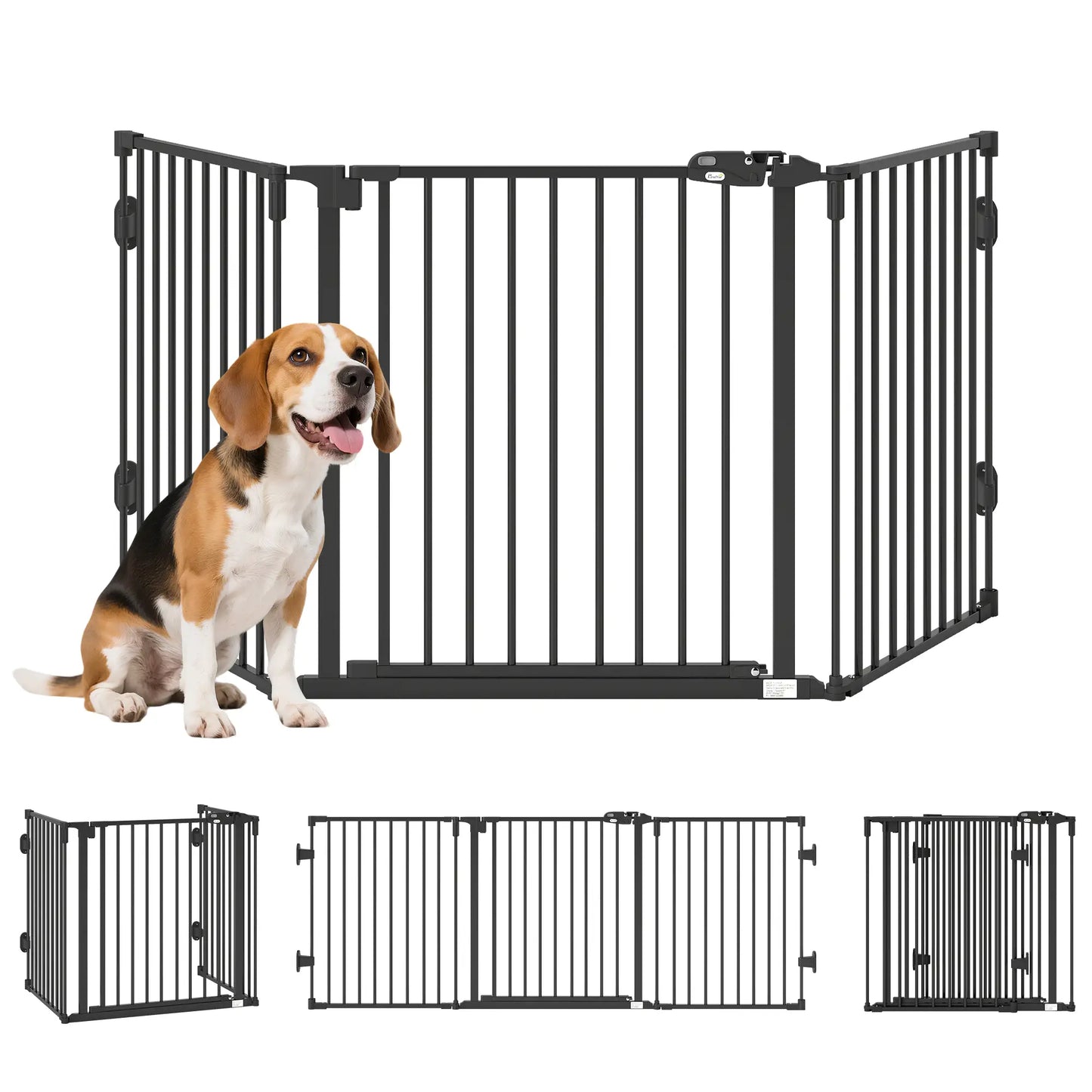 Barrière pour chien pliable avec porte, 3 panneaux en métal pour animal de compagnie, noir
