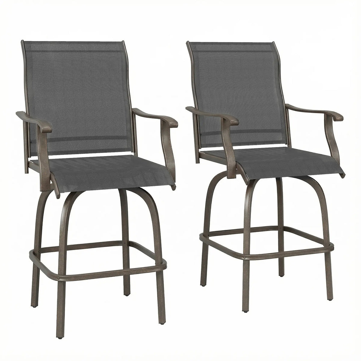 Outdoor Bar Stools Set of 2, Swivel High Back Chairs, Black Bar Stools at Gallery Canada