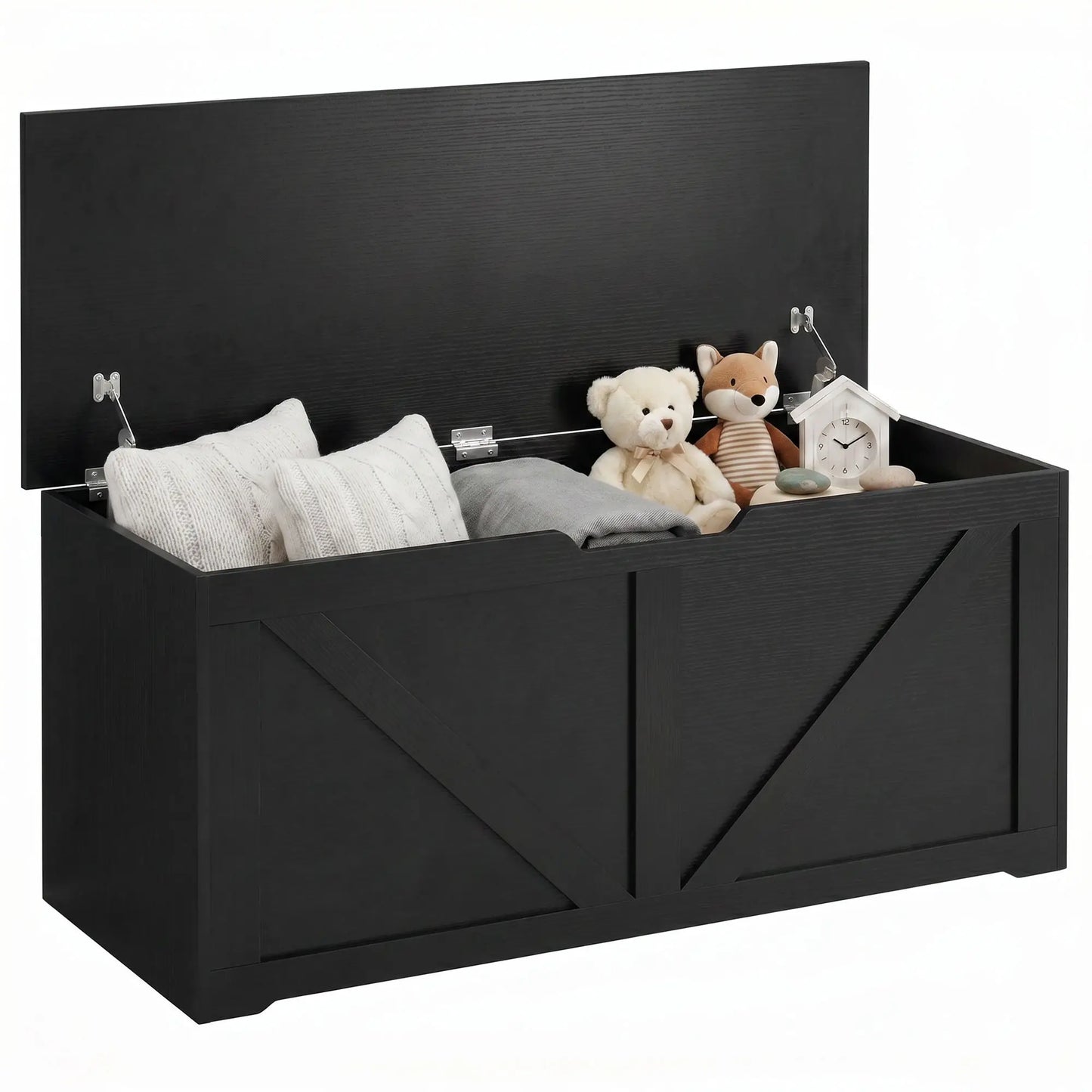 39.4 In Storage Chest With 2 Safety Hinges, White Wood Grain, White