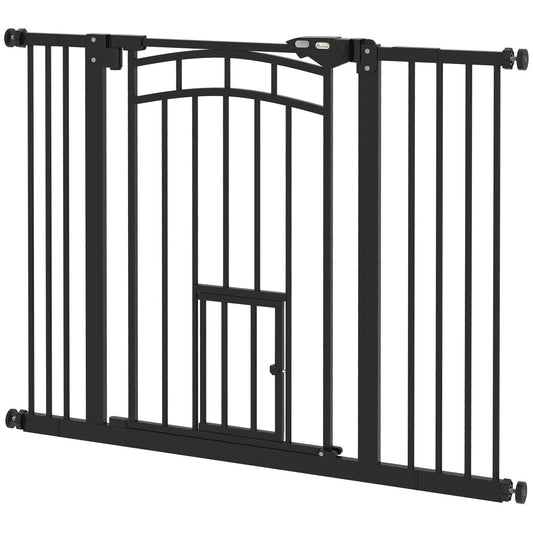 Auto-Close Pet Gate, Stair Gate with Cat Door, Double Locking for Doorways Hallways Stairs, Fits 29"-39.4" Wide, Black - Gallery Canada