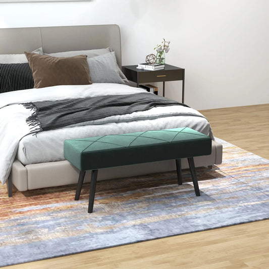 39 Inches Upholstered Bed Bench, Modern Steel Legs, Green Storage Ottomans & Benches Green at Gallery Canada