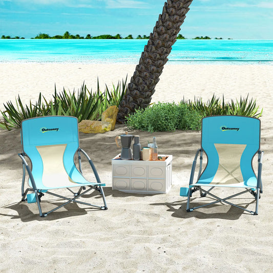 Folding Beach Chairs, Mesh Back, Carry Bag, Cup Holder, 22.8" x 21.7" x 24.4" Picnic Tables & Camping Chairs Blue at Gallery Canada