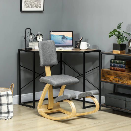 Ergonomic Kneeling Chair, Rocking Wood Kneel Stool with Backrest for Improve Posture, Back Pain, Grey Office Chairs Grey at Gallery Canada
