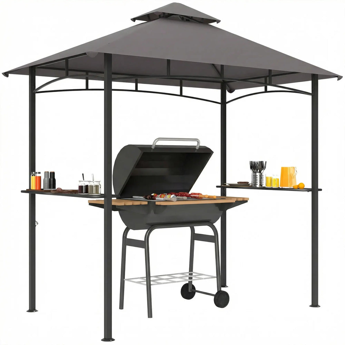 8' x 5' BBQ Grill Gazebo Tent, Double Tiered Canopy, Dark Grey BBQ Grill Gazebos at Gallery Canada