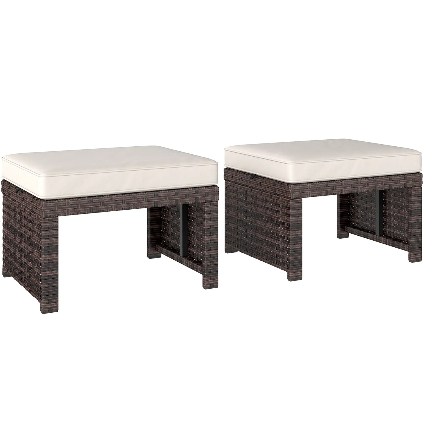 2 Wicker Outdoor Ottomans, Removable Cushions, Rattan Seating, Khaki Patio Furniture Sets at Gallery Canada