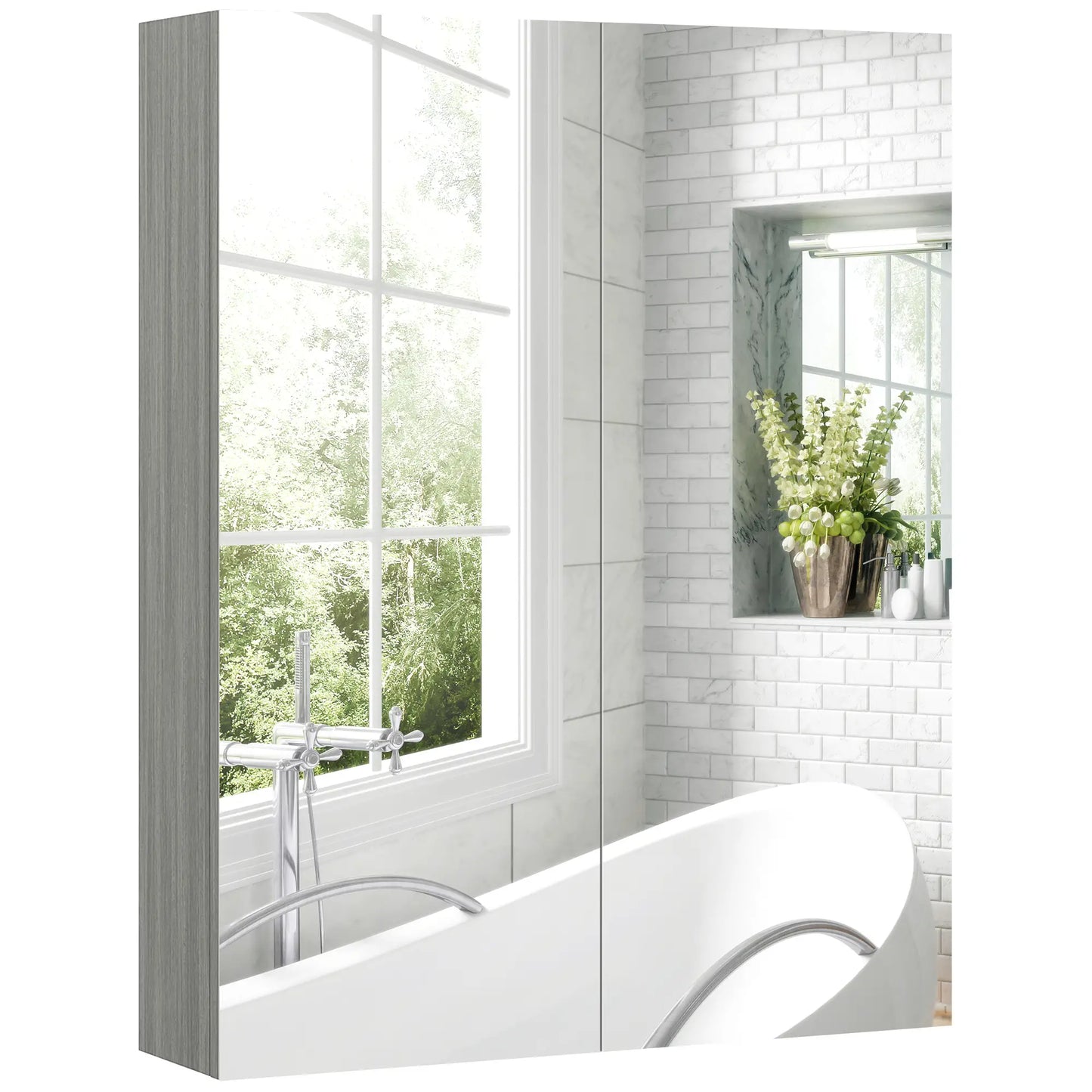 Wall Mount Mirrored Medicine Cabinet, Adjustable Shelf, Double Soft Closing Doors, Grey Mirror Medicine Cabinets at Gallery Canada
