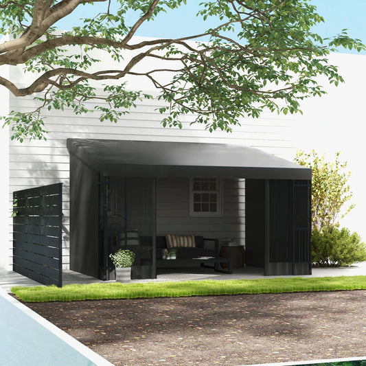 10' x 13' Wall Mounted Hardtop Pergola With Curtains, Dark Grey Pergolas Dark Grey at Gallery Canada