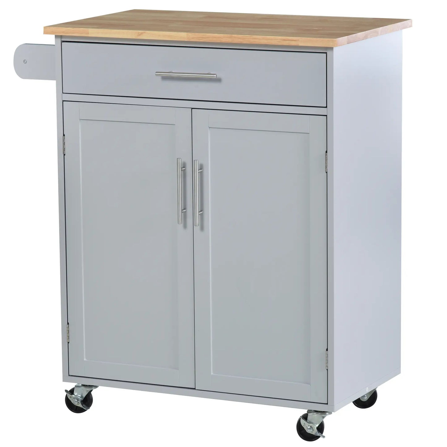 Rolling Kitchen Island Cart, Wood Top, Storage Drawer, Towel Bar, Shelves, Grey Kitchen Islands & Kitchen Carts at Gallery Canada