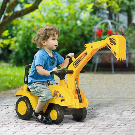 3 in 1 Ride On Toy Excavator, Digger Scooter, Pulling Cart, Construction Truck Toy Excavators Yellow at Gallery Canada