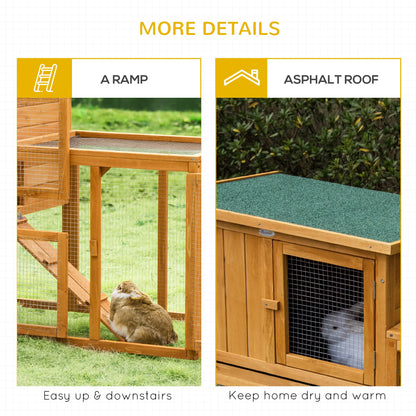 55.5" Wooden Rabbit Hutch 2 Tier Bunny House Pet Playpen Enclosure for Indoor Outdoor with Openable Roof, Slide-out Tray, Ramp, for Rabbits and Small Animals, Orange at Gallery Canada