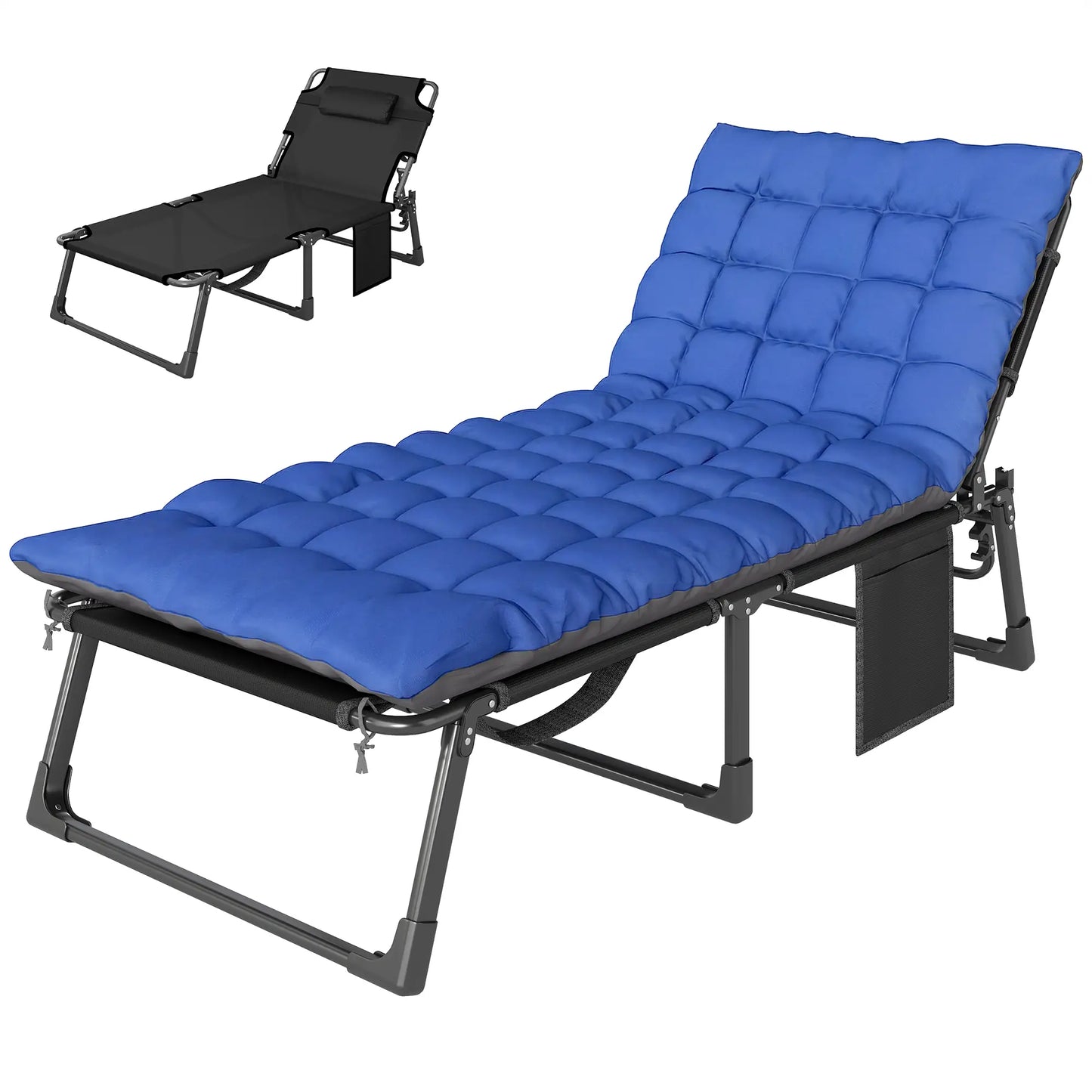 75 cm Wide Folding Chaise Lounge Chair, Outdoor Tanning Chair, Camping Cot, Grey/Blue Lounger Chairs at Gallery Canada