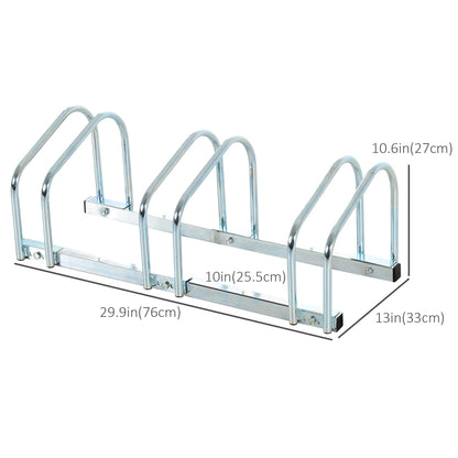 3-Bike Bicycle Floor Parking Rack Cycling Storage Stand Ground Mount Garage Organizer for Indoor and Outdoor Use Silver at Gallery Canada