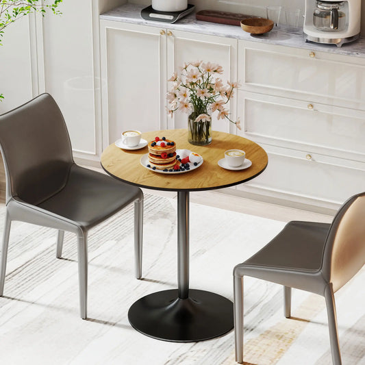 27.6" Round Kitchen Table for 2, Wood Veneer, Steel Base, Natural Dining Tables Natural Wood, Black at Gallery Canada