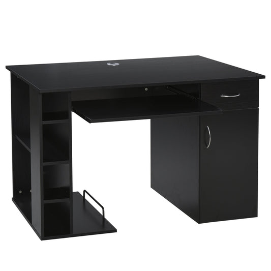47.25" Computer Desk with Keyboard Tray, CPU Stand, Writing Desk with Drawer and Storage Shelves, Black at Gallery Canada