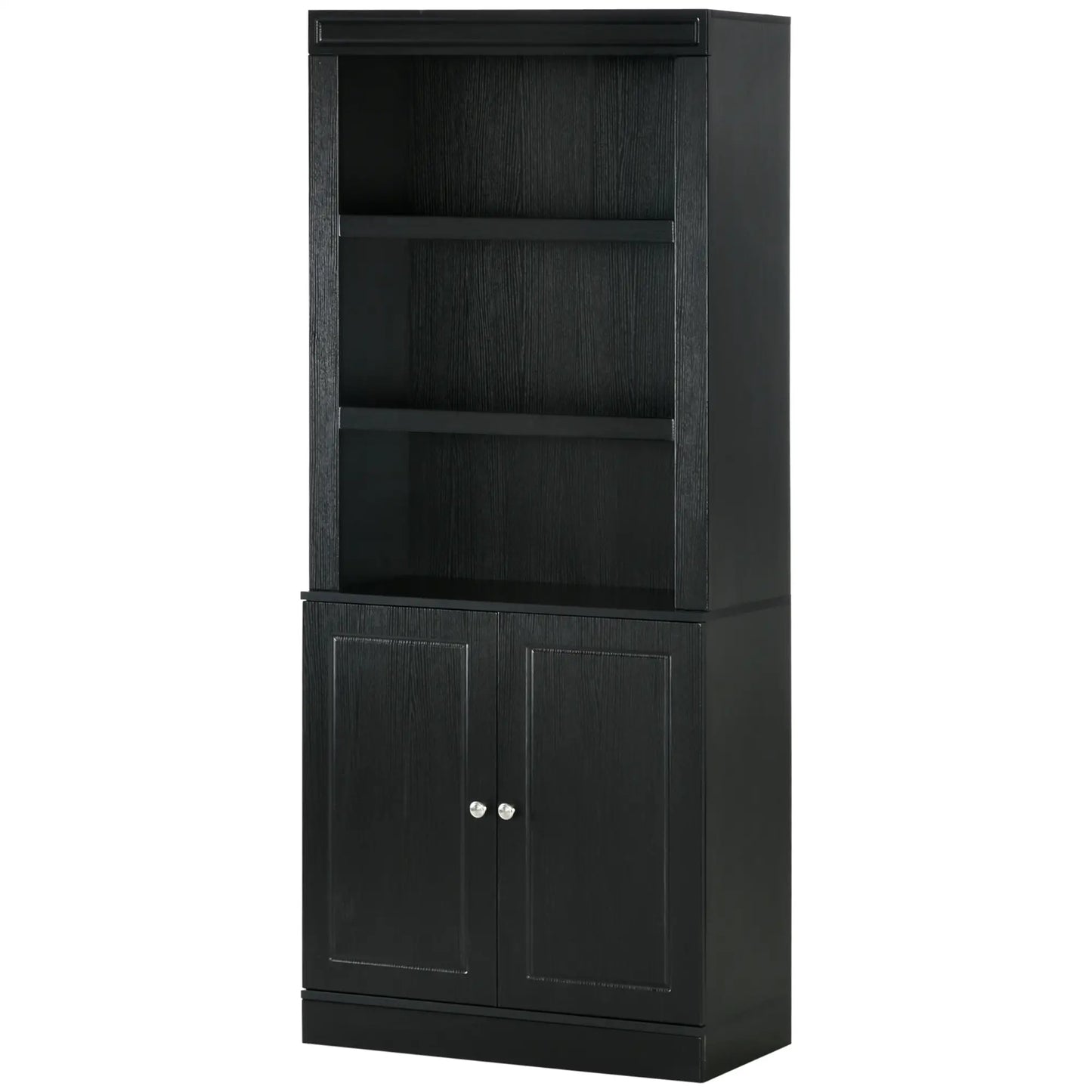 72" Kitchen Buffet with Hutch, Freestanding Cupboard, Pantry, Wood Grain, Black Kitchen Pantry Cabinets at Gallery Canada