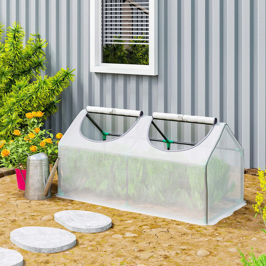Mini Tunnel Greenhouse, 47" x 24" x 24", Steel Frame PE Cover, White Mini Greenhouses White, Dark Green at Gallery Canada
