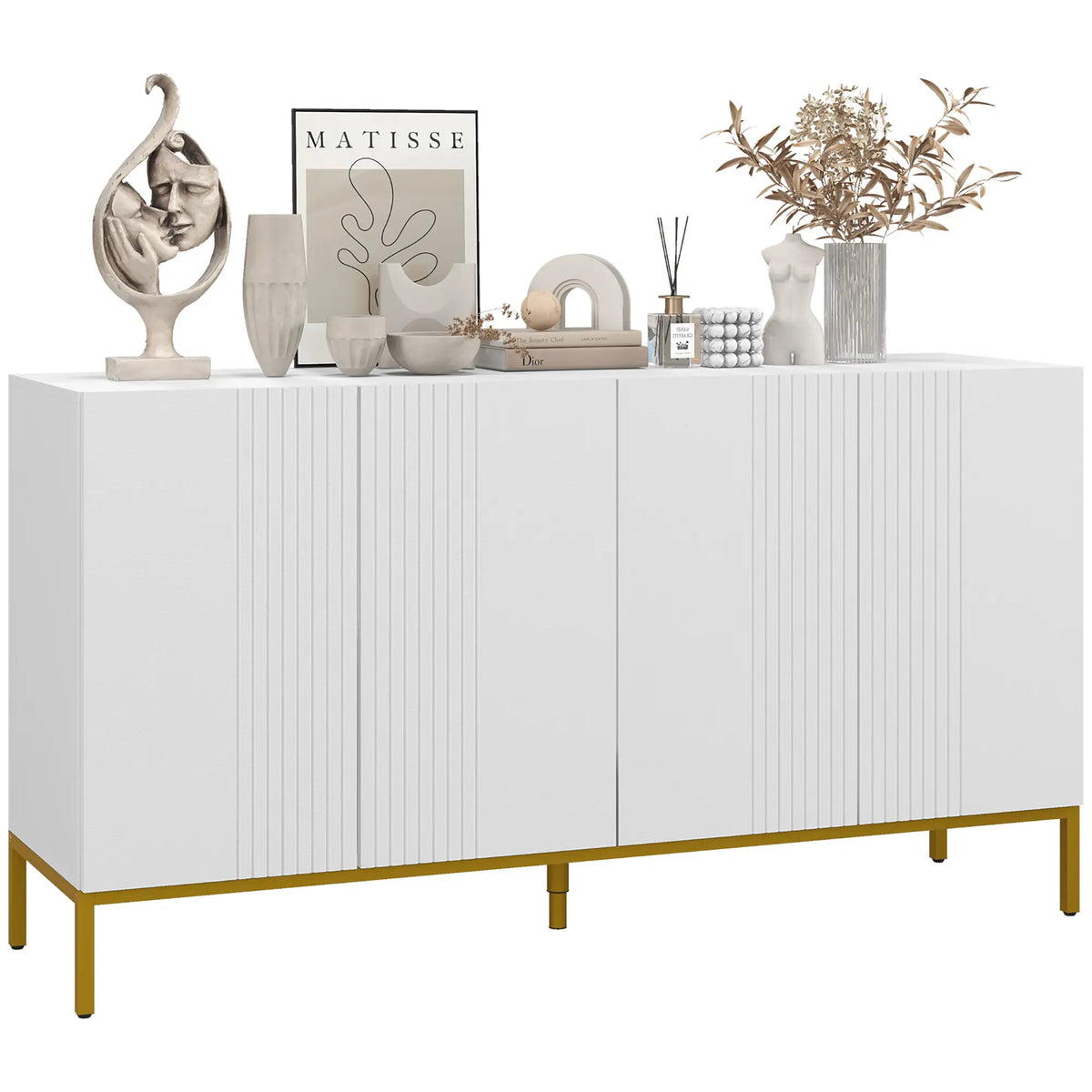 Sideboard Storage Cabinet, Adjustable Shelves, Soft-Close Doors, White Kitchen Pantry Cabinets at Gallery Canada