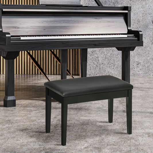 Classic Piano Bench, PU Leather, Rubber Wood Legs, Music Storage, Black Piano Benches Black at Gallery Canada
