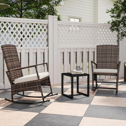 3 Piece Rocking Bistro Set, Wicker Patio Furniture, White Bistro Sets White, Brown, Black at Gallery Canada