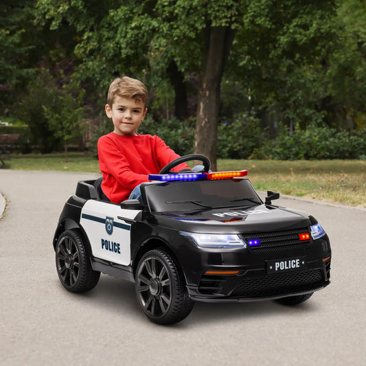 12V Kids Electric Police Car, Remote Control, Black Electric Toy Cars Black at Gallery Canada