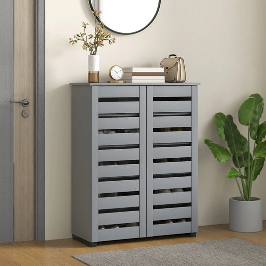 Shoe Storage Cabinet, 2 Slatted Doors, Holds 15 Pairs, Dark Grey Shoe Storage Cabinets & Racks Dark Grey at Gallery Canada