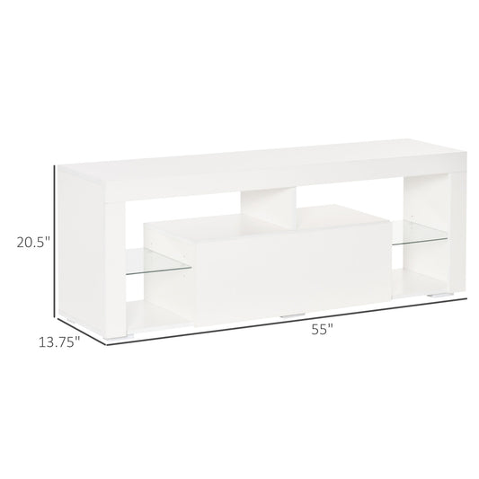 TV Stand for 55-Inch TVs, High Gloss TV Bench with LED Lights, Remote Control, Storage Drawer and Shelves, Entertainment Unit for Living Room, White - Gallery Canada