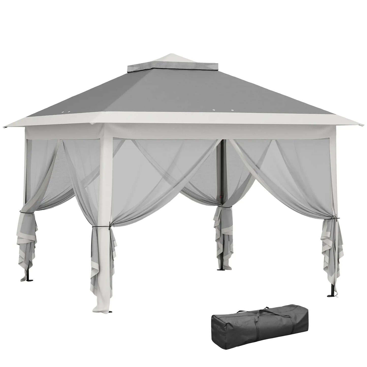 11' x 11' Pop Up Gazebo, Double Roof Foldable Canopy Tent, Dark Grey Pop Up Canopies at Gallery Canada