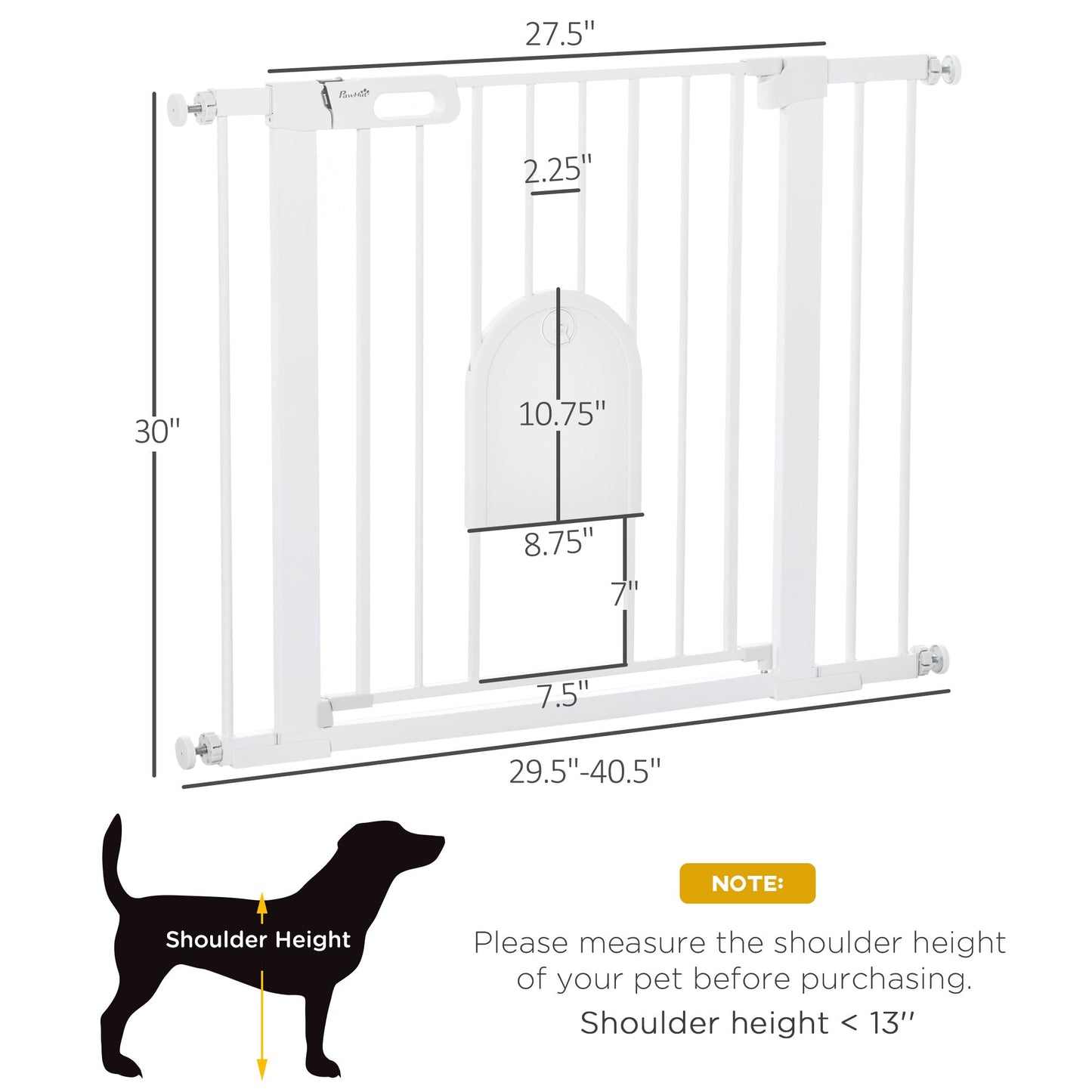 30"-41" Extra Wide Pet Gate with Small Door, Dog Gate with Cat Door, Safety Gate Barrier, Stair Pressure Fit, w/ Auto Close, Double Locking, for Doorways, Hallways, Extensions Kit, White at Gallery Canada