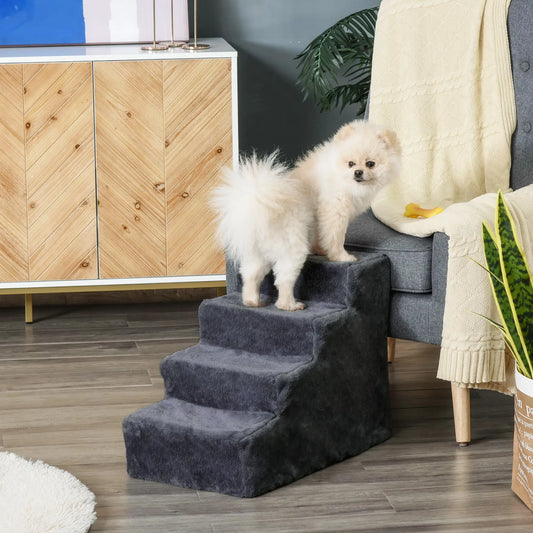 4-Step Dog Ramp for Sofa, Bed, Couch, Removable Cover, Dark Grey Dog Stairs Dark Grey at Gallery Canada