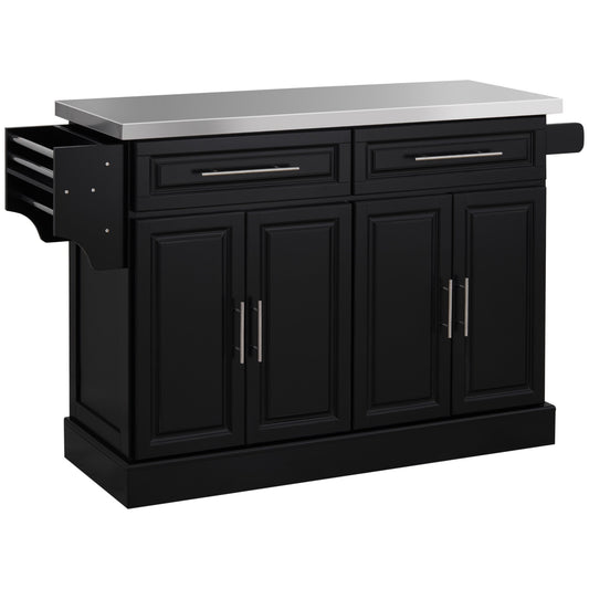 Rolling Kitchen Island with Storage and Stainless Steel Top, Kitchen Trolley with Drawers, Cabinets, Towel Rack at Gallery Canada