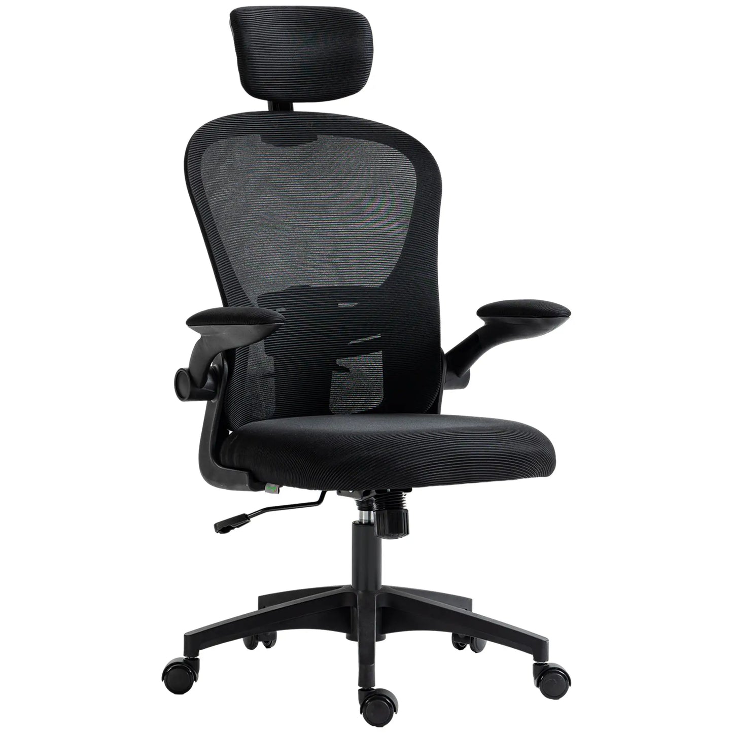 Mesh Office Chair, Adjustable Headrest, 4D Lumbar Support, Flip-Up Arm, Black Office Chairs at Gallery Canada