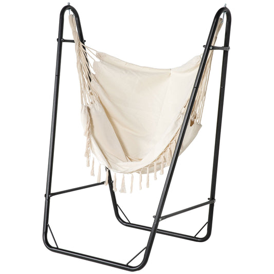 Hammock Chair with U Shape Stand, Hammock Swing Chair with A Side Pocket, Cream White - Gallery Canada