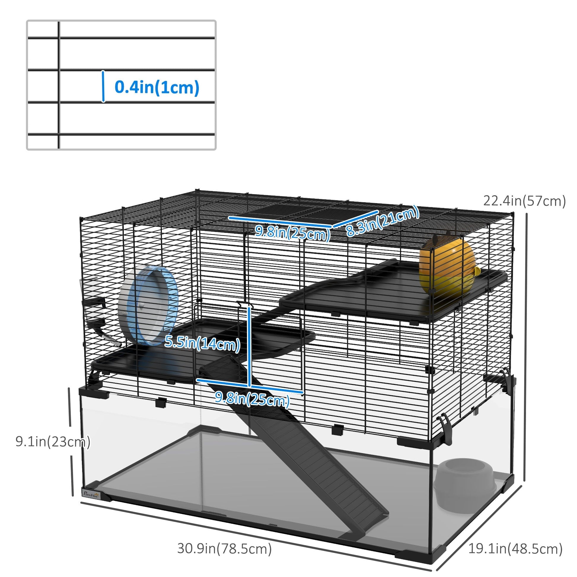 Hamster Cage, Gerbil Cage with Glass Basin for Small Hamsters, Black at Gallery Canada