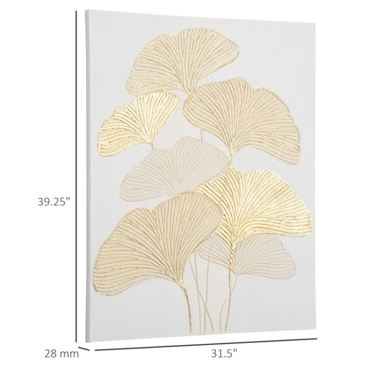 Hand-Painted Canvas Wall Art for Living Room Bedroom, Painting Gold Ginkgo Leaves, 39.25" x 31.5" - Gallery Canada