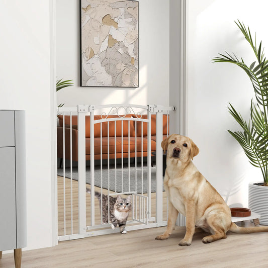 Walk Through Dog Gate, Small Pet Door, Auto Close, 30"-41" W x 38" H Houses, Kennels & Pens White at Gallery Canada