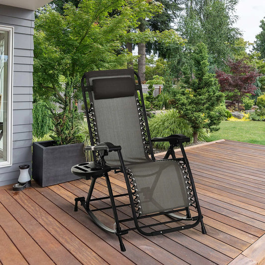 Adjustable Zero Gravity Recliner, Foldable Sun Lounger, Grey Outdoor Rocking Chairs Grey at Gallery Canada
