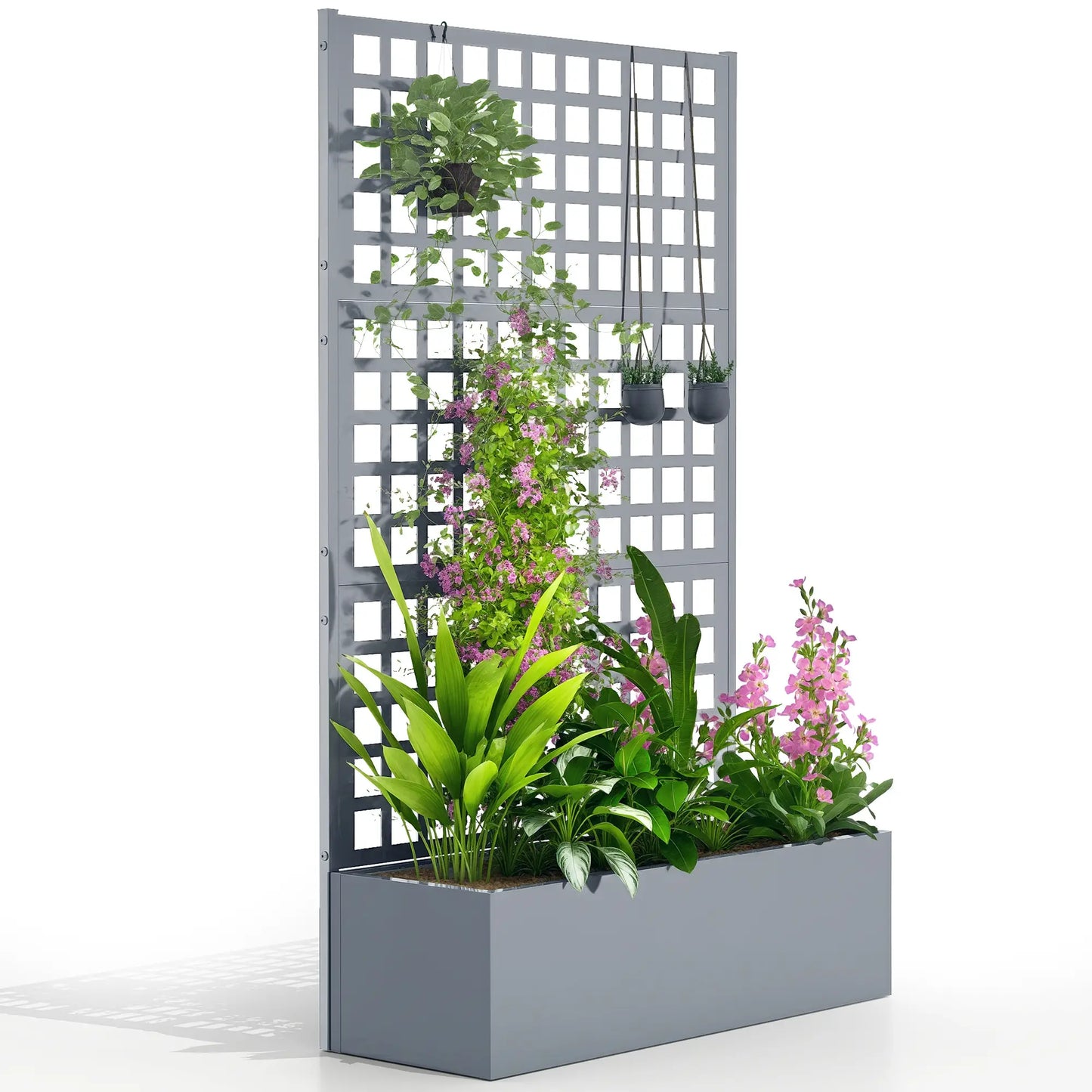 Galvanized Raised Garden Bed Planter Box With Trellis, 43"x16"x70", Grey Wood Effect, Grey Galvanized Planter Boxes at Gallery Canada