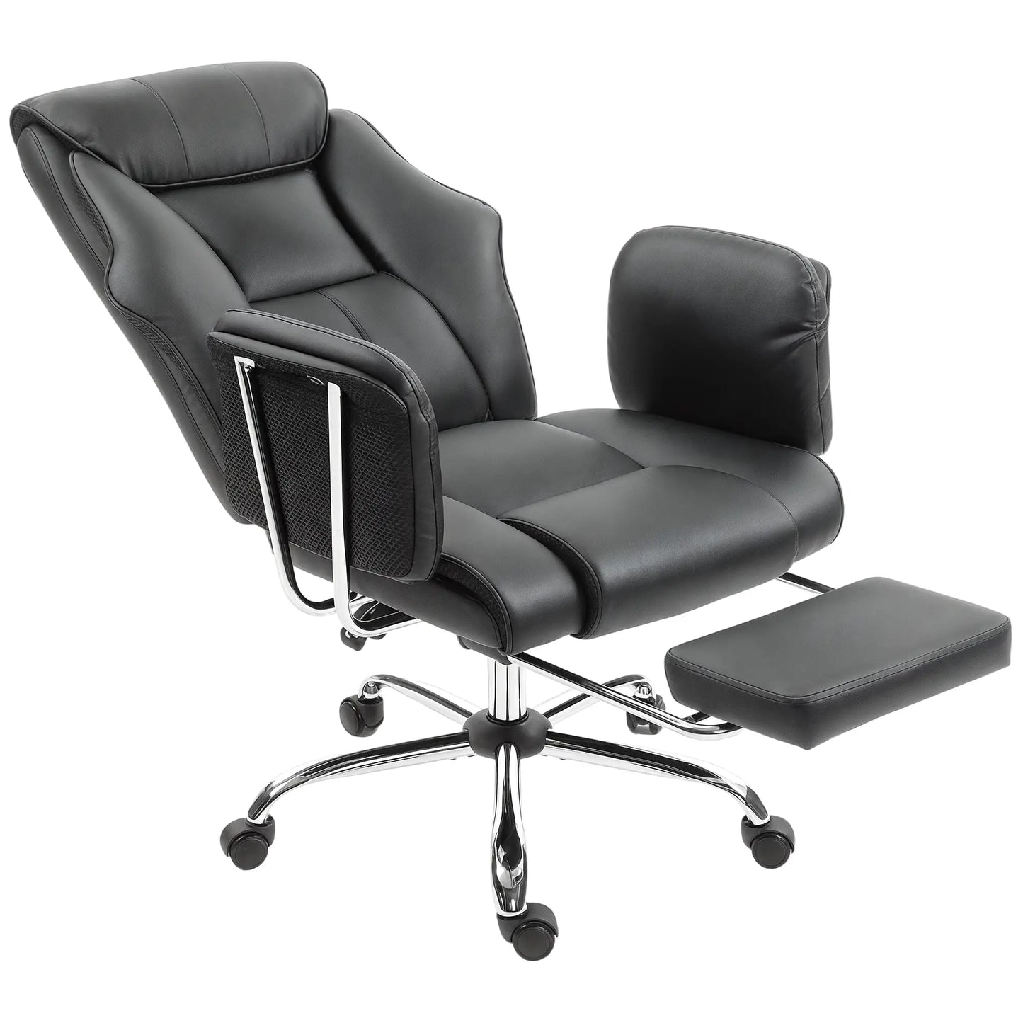 Reclining Office Chair, High Back Executive Desk Chair, PU Leather, Footrest, Swivel Wheels, Black Executive & Manager Chairs at Gallery Canada