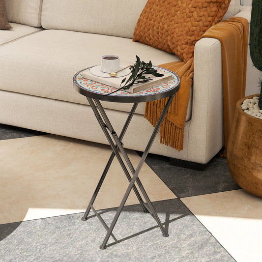 Mosaic Outdoor Patio Side Table, 14" Round, Mixed Colour, Colour Patio Side Tables Orange, Blue, White, Black at Gallery Canada