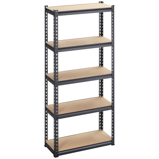 Heavy Duty Garage Shelf, 5-Tier Metal Shelving Unit, Industrial Utility Shelves with Steel Frame and Adjustable Shelves for Garage, Warehouse, Basement, Black and Brown - Gallery Canada